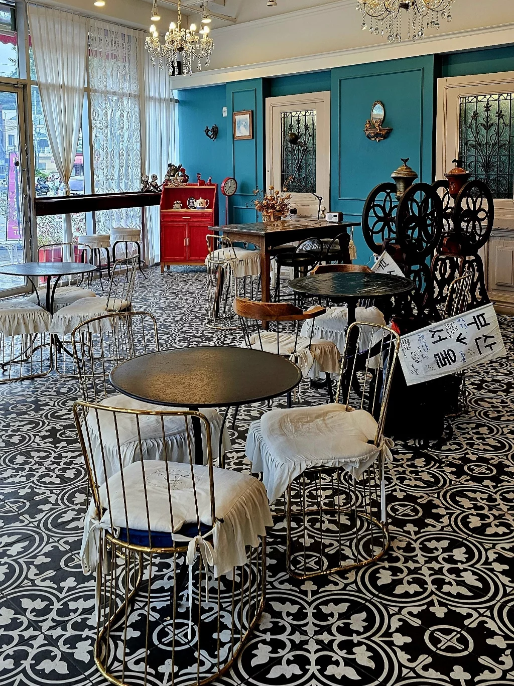 Nakdong River path with overcast skies and gentle rain beginning